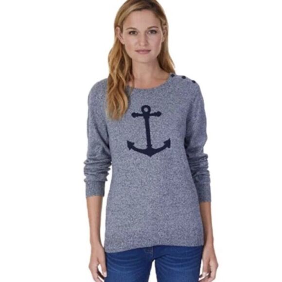 NWT! Nautica Ladies' Lightweight Novelty Long Sleeve Anchor Sweater - Size Small - Picture 1 of 5